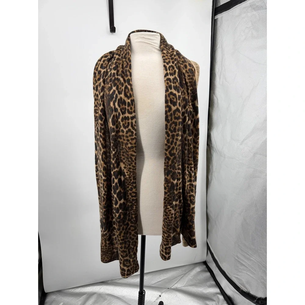 Amicale Leopard Print Scarf Women OS Brown 100% Cashmere Knit Wrap Luxury